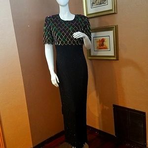 Vintage 1980s embroidered dress 100% silk